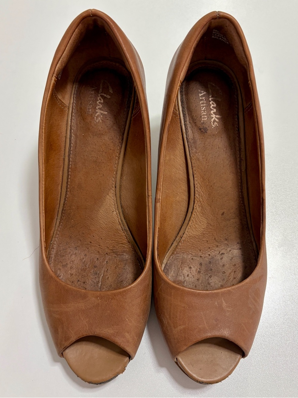 Clarks Brown Leather Peep-Toe Kitten Heel